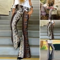 thumbnail image 2 of Femmes Boho Hippie Taille Haute Large Jambe Large Évasée Cloche Bas Flroal Pantalon Long, 2 of 5