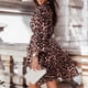 thumbnail image 4 of Vestido de manga larga irregular con cordones de leopardo con cuello en V casual para mujer Pompotops  hdfakjf7349, 4 of 6