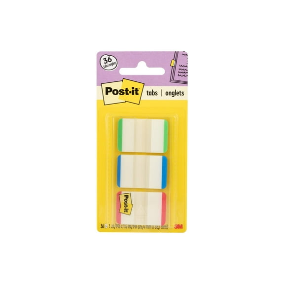 Post-it Tabs, 1 in., Lined, Green, Blue, Red, 36 Tabs/On-the-Go Dispenser