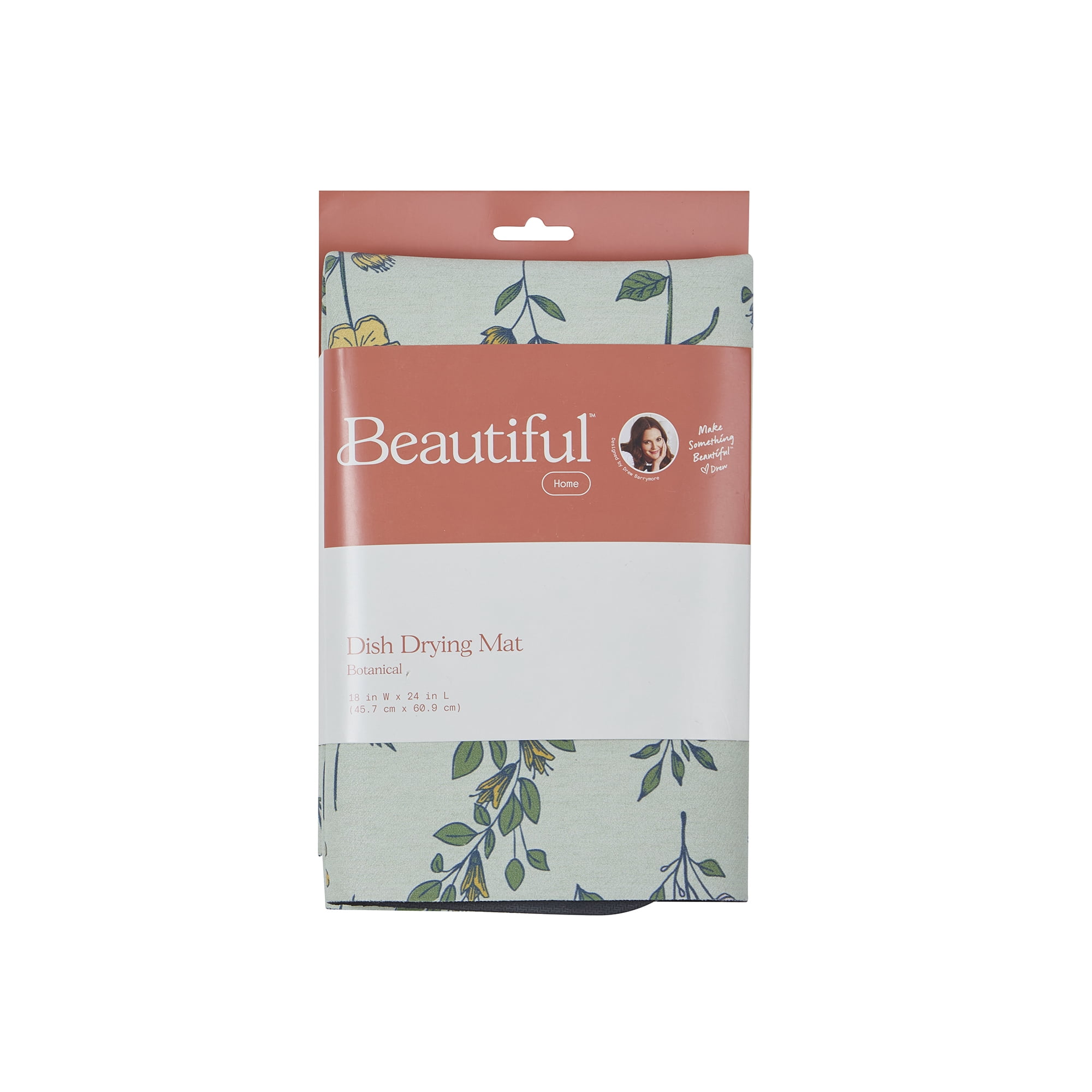 Beautiful Kitchen Botanical Dish Drying Mat with Bottom Grip and Highly Absorbent, Floral