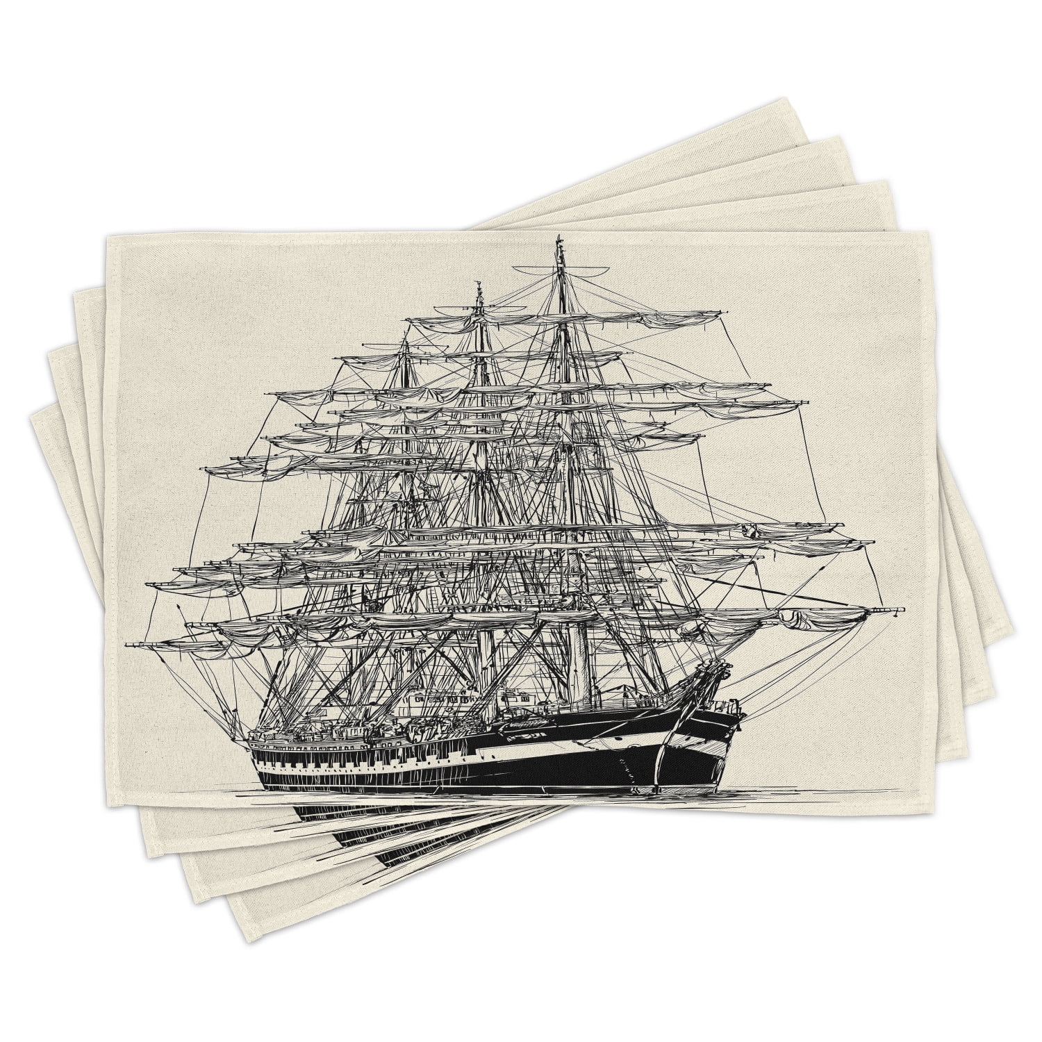 Ambesonne Pirate Ship Place Mats Set of 4, Sail Boat Vintage, Standard