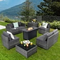 thumbnail image 3 of Patiojoy 9 PCS Rattan Dinning Set Wicker Sofa w/Propane Gas Fire Pit 60,000 Btu Heater Grey, 3 of 10