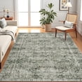 thumbnail image 2 of FairOnly 5'x7'Machine Washable Area Rugs for Bedroom Dinning Room Soft Low Pile Ultra Thin Distressed Foral Printed Rugs for Kitchen,Green, 2 of 7