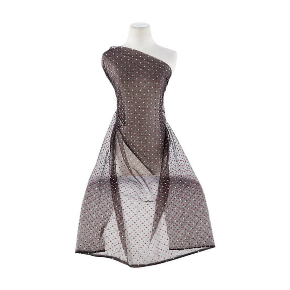 Zelouf Two-Tone Dot Glitter On Tulle , Sewing, DIY, Crafts Fabric by the Yard, Blk/silv/red, 3 Yard