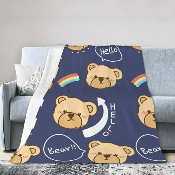 DouZhe Ultra-Soft Micro Fleece Lightweight Flannel Bed Blanket, Cartoon Cute Bear Print Cozy Warm Throw Blankets, 50"x40"