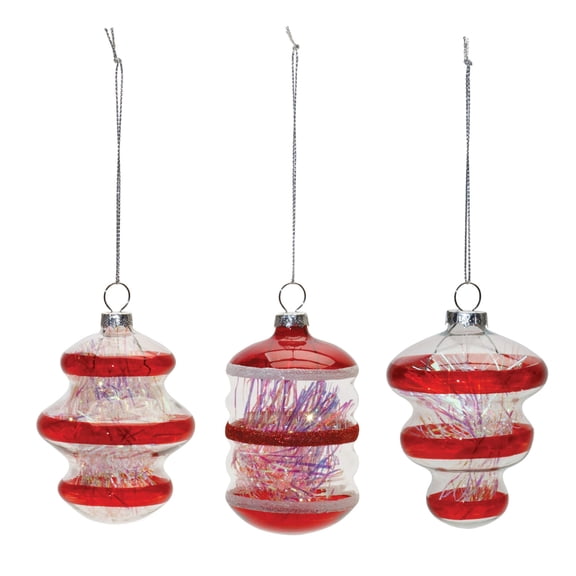 Finial Glass Ornament with Tinsel Filling Set of 12