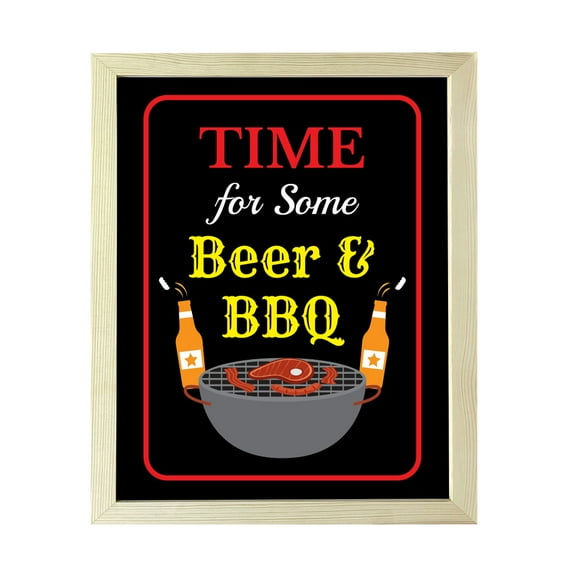 Designs ByLITA Time For Some Beer & BBQ, 8 x 10 Wooden Framed Wall Art Print | Funny Home Decor