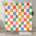 thumbnail image 3 of Cute Green Pink Beige Checkered Shower Curtain, 70s Retro Aesthetic Hippie Funky Fun Bath Curtain, Boho Minimal Abstract Bathroom Accessories Groovy Teen Girls for Bathroom Curtains Hooks, 72x72IN, 3 of 6