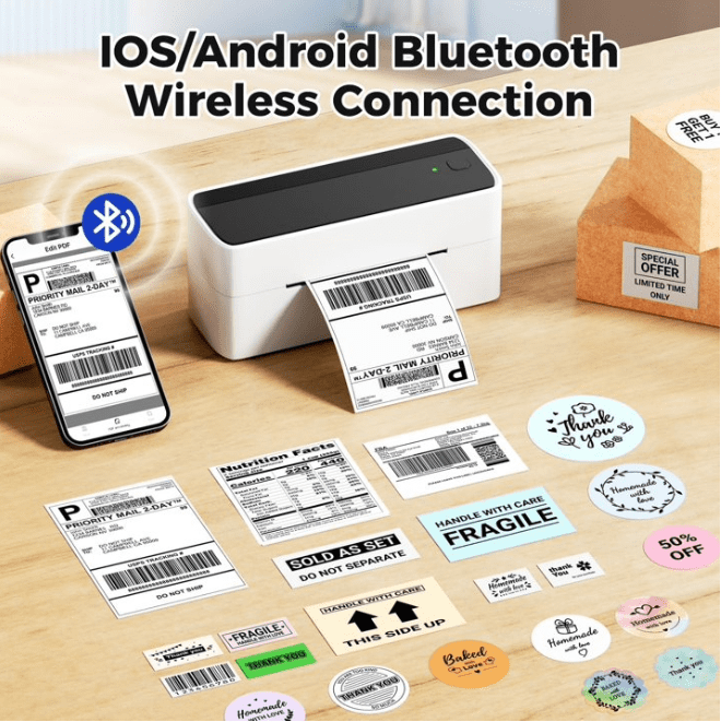 Phomemo Shipping Label Printer - 241BT 4X6 Wireless Thermal Label Printer, Bluetooth Thermal Label Printers for Small Business, Compatible with iPhone, Android, Amazon, Shopify, UPS（Black）