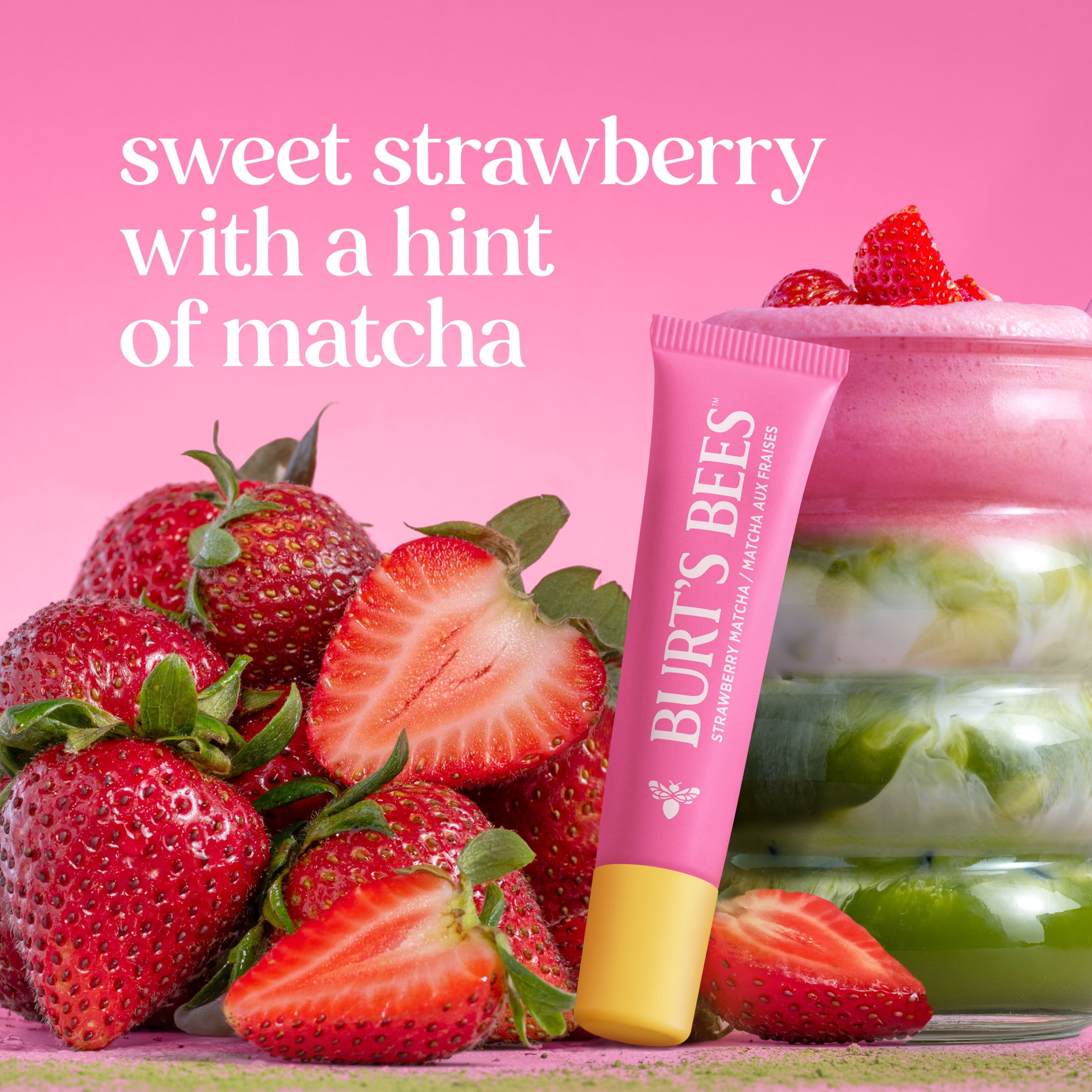 Burt's Bees 24-Hour Hydrating Tinted Glossy Lip Balm, Strawberry Matcha