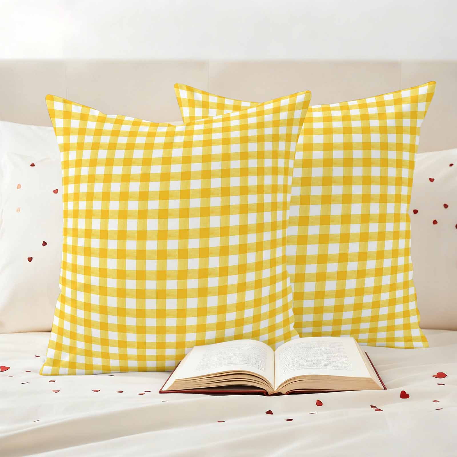 Pack of 2 Outdoor Pillow Covers,Waterproof Yellow Throw Pillow Covers,Country French Rustic Buffalo Plaid Modern Art Decorative Pillowcases Cushion Covers for Couch Pillow Sham Protector 24x24 Inch