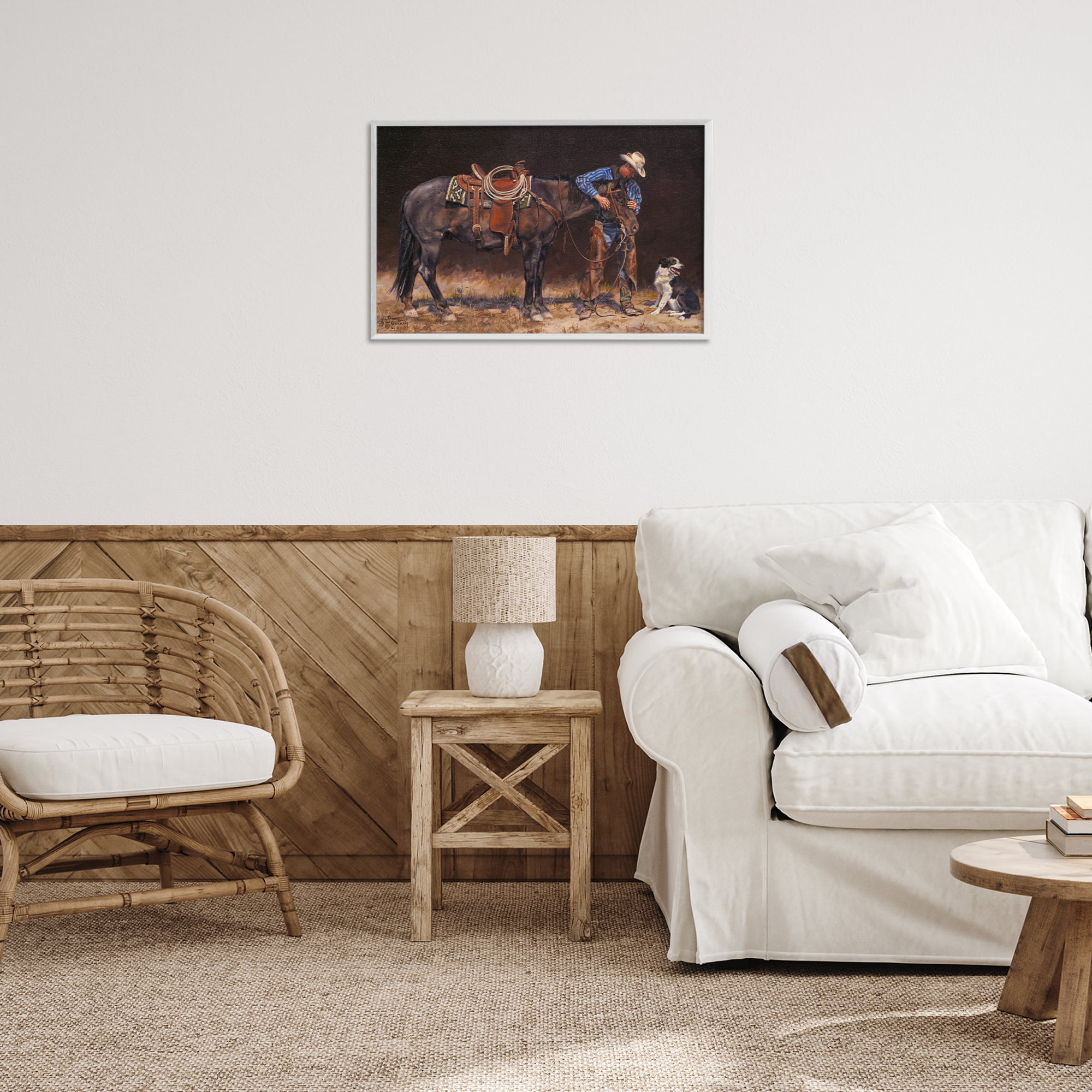 Stupell Industries Western Horse & Dog Animals & Insects Painting White Framed Art Print Wall Art, 24 x 16