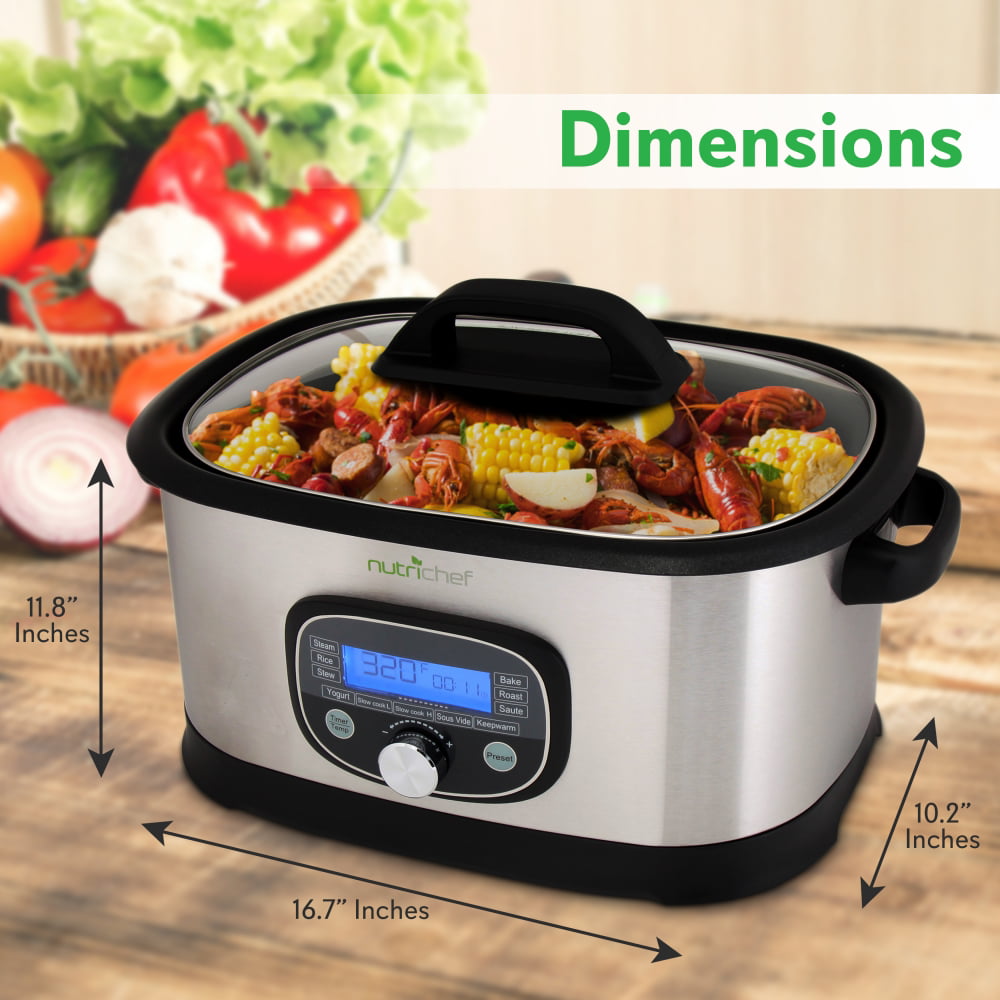 Sous Vide Cooking Mode 11 Preset Cooking Modes AZPKPC35 11 in 1 Steamer Stainless Steel NutriChef Slow Cooker Sous Vide High-Pressure Multi Cooker Crock Pot w/Digital LCD Display 6.5 Quart 