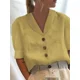 thumbnail image 5 of Camisa de lino y algodón para mujer, cárdigan de un solo pecho con solapa, blusa informal de media manga con burbujas, estilo Simple, Color sólido, nuevo, 5 of 5