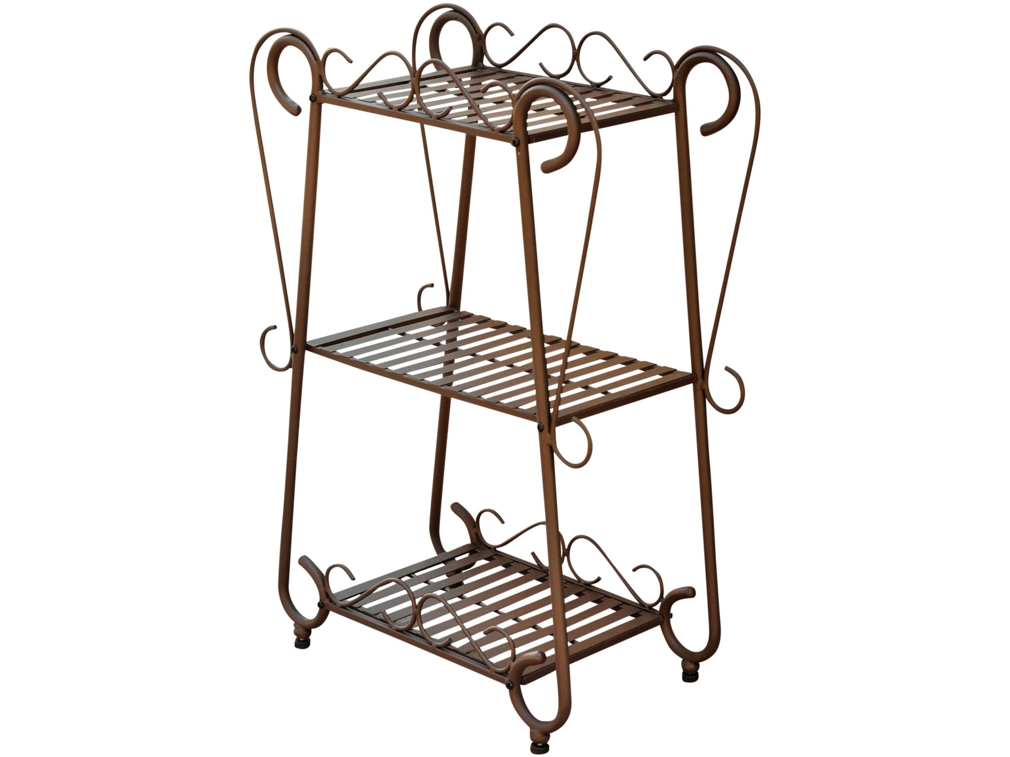 International Caravan Santa Fe Iron Patio 3 Tier Plant Stand in Rustic Brown by International Caravan