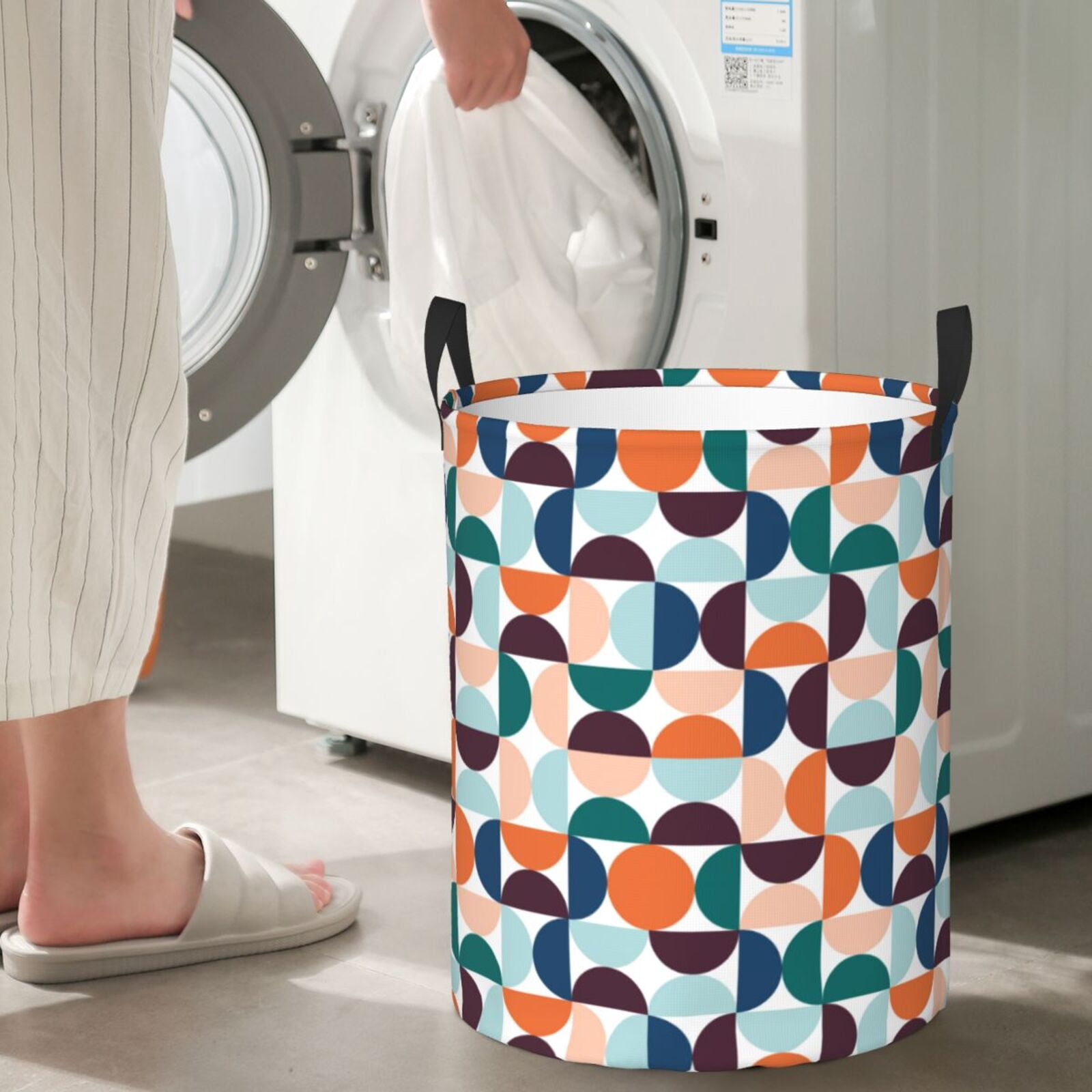 Large Laundry Basket with Handles - Geometry abstractly colorful Kids Baby Dirty Clothes Laundry Hamper for Bedroom Aesthetic