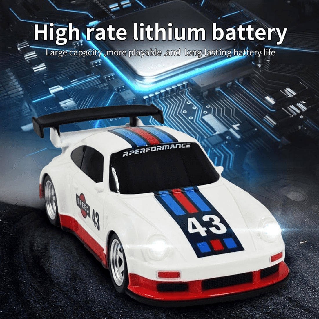 1/43 Scale 2.4G Full Proportional RC Drift Car with Gyro Stabilization, 4WD Mini Racing Car with LED Lights, 15KM/H Ready to Run Remote Control Car for Indoor Drifting