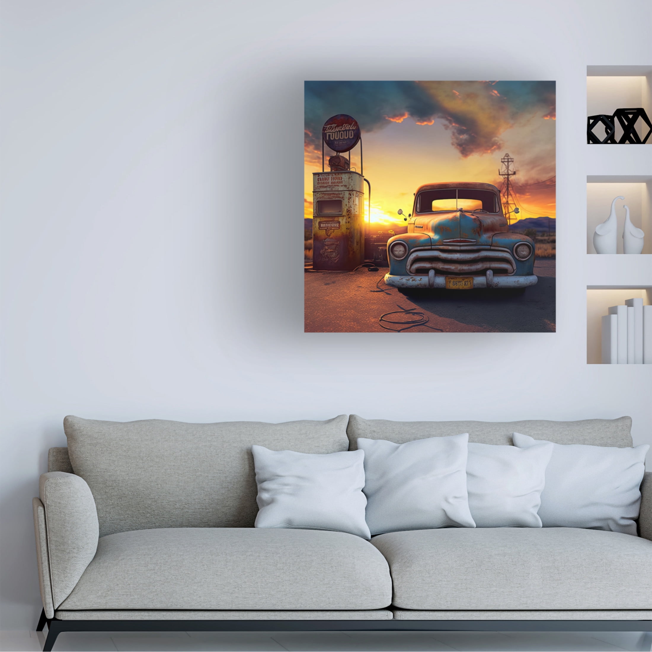 Canvas Wall Art - Ray Heere 'Route 66 8' Wall Art for Living Room, Bedroom, or Office Décor by Trademark Fine Art - 18 x 18 Inches