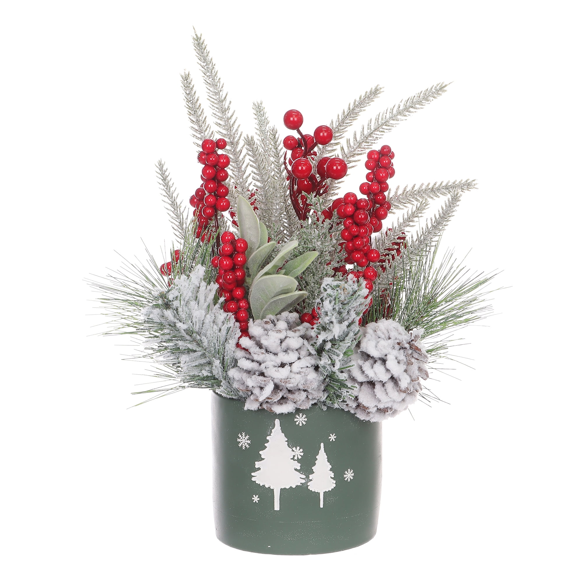 HOLIDAY TIME PL Christmas 12IN  Green Cement Pot Arrn, HOLIDAY TIME PL 12IN CEMENT POT ARRN