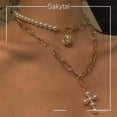 thumbnail image 7 of Boho Pearl Cross Necklace Gold Layered Choker Chain - Trendy Vintage Jewelry for Women, 7 of 7