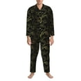 thumbnail image 3 of Lsque Gold Gloss Outline Floral Pattern Long Sleeve Pajama Set for Men - Soft 2-Piece Sleepwear and Loungewear Set with Pockets, Comfy Nightwear-X-Large, 3 of 7
