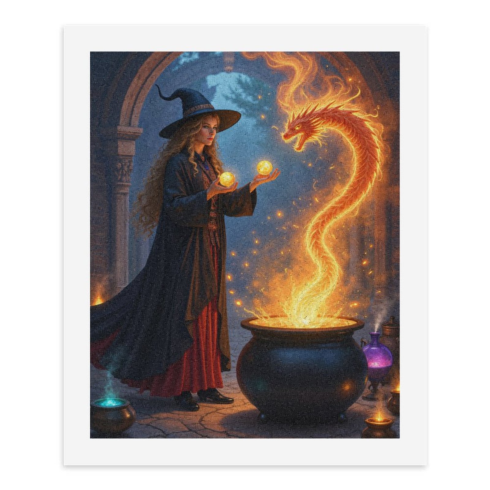 Paint by Numbers Kit for Adults, Witch Cauldron Fire Dragon Paint by Numbers, Easy Paint by Numbers Kit for Adults Beginner, DIY Adult Paint by Number Kits on Canvas, Home Decor