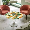 thumbnail image 4 of Tropical Plants Orange Flowers Elastic Fitted Round Table Cover Leaf Floral Waterproof Outdoor Tablecloth for Holiday Party, Picnic, Patio & Dining Fits Tables Up to 55"-60", 4 of 8