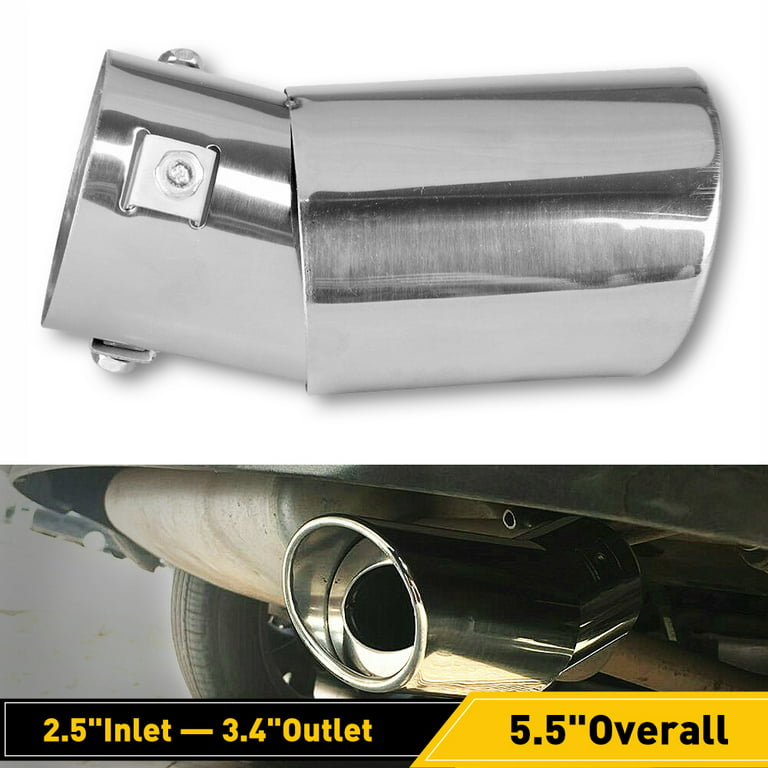Car Exhaust Pipe Tip Tail Muffler Stainless Steel Accessories Chrome 2.5 inch Inlet 3.4 inch Outletfor Bent Pipe, Silver