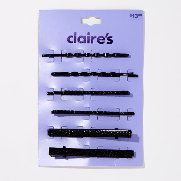 Claire's Lot de 6 Épingles Bobby à Motif Noir Jais