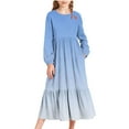 thumbnail image 3 of MKOSPLRT Robe Maxi Fille Automne Manches Longues Col Rond Robe à Étages Robe Dégradée pour Enfants Robe Décontractée Fluide de Vacances avec Poche 4-15 Ans, 3 of 7