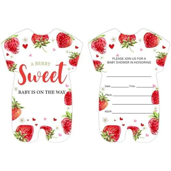 Strawberry Baby Shower Invitations Cute Berry Sweet Baby Shower Invitations Set of 20 Invites with Envelopes