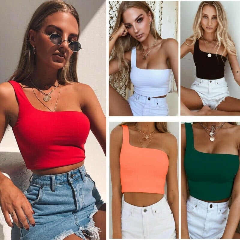Shoulder Crop Top Vest Casual Blouse 