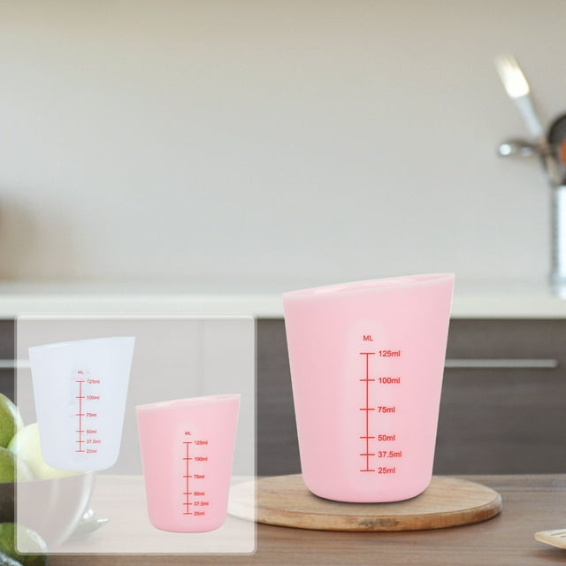 Reduced Price,High-Temperature Measuring Cup 125ml, Visible Scale Cup for Baking, Accurate Measuring Cup for Cooking and Kitchen Use, Transparent Measuring Tool | Silica Gel, Pink-191 $BS$3