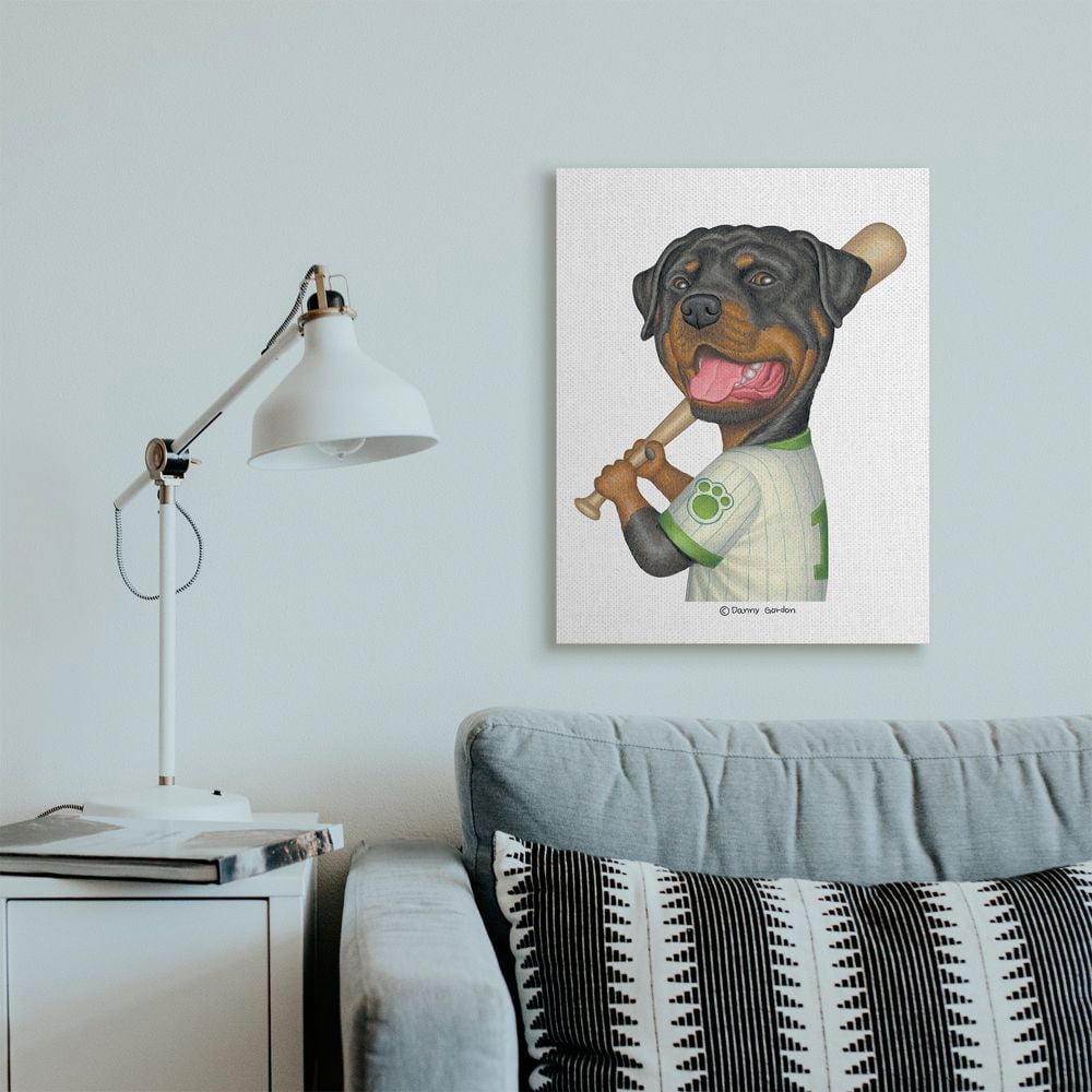 Stupell Industries Rottweiler Baseball Player Family Dog Sports Designed by Danny Gordan
