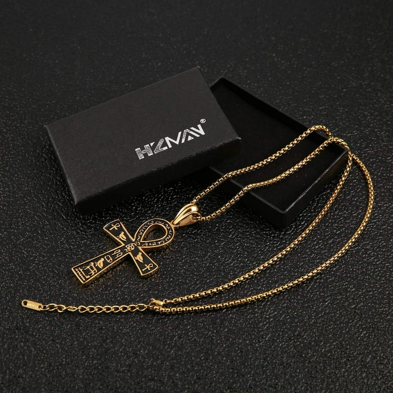 HZMAN Stainless Steel Large Ankh Cross Pendant Ancient Egyptian