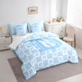 thumbnail image 3 of jejeloiu Bowtie Monogrammed D 7 Pieces Bedding Comforter Set,Modern Geometric Checkered Full Bedding Set For Girls Teens Reversible, 3 of 8
