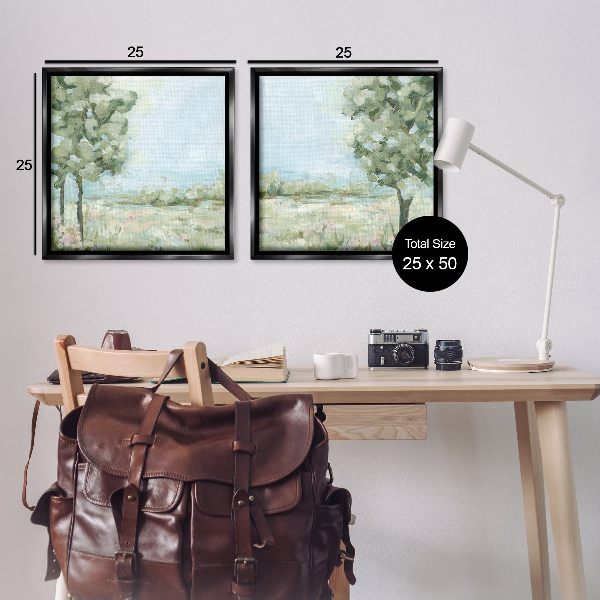 Stupell Industries Bright Spring Field Landscape Landscape & Nature Painting Black Floater Framed Canvas Art Print Wall Art, 25 x 25, Set of 2