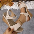 thumbnail image 4 of Platform Sandals Women Cork Slingback Wedges Open Toe Heels Comfortable Arch Support Summer Beach Orthopedic Shoes Beige Size 6.5, 4 of 6