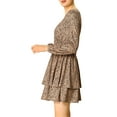 thumbnail image 5 of INSPIRE CHIC Women's Leopard Long Sleeve Smock Layered Ruffle Hem Dress Light Brown M, 5 of 8
