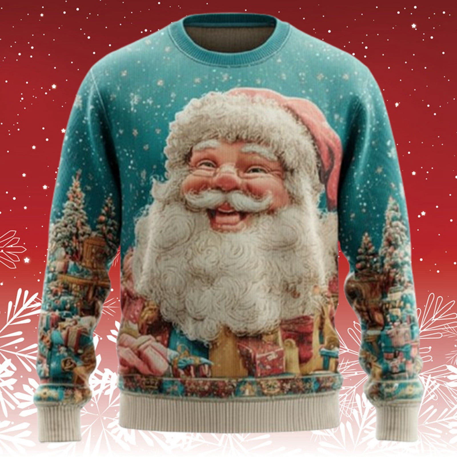 Long Sleeve Crewneck Sweatshirt for Men Christmas Santa Print Knit Casual Pullover Top Sweatshirts Fall Fashion 2026 Size L