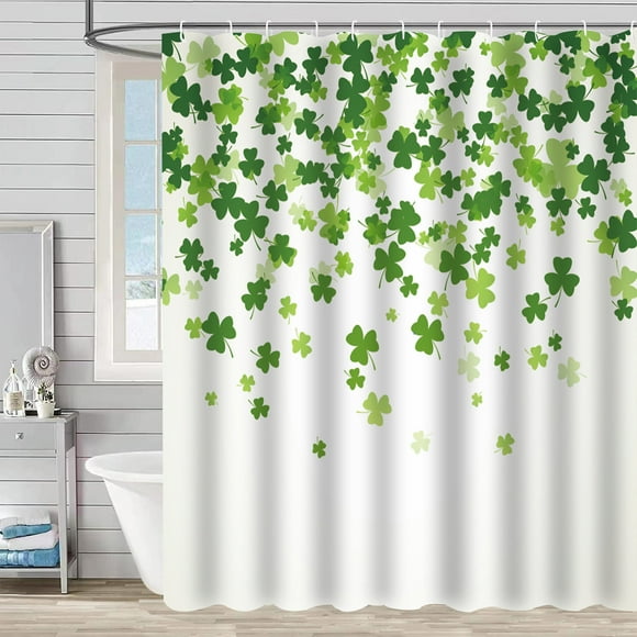 Cortina de ducha | Decoración de baño para el Día de San Patricio | Separador de tela impermeable con ganchos | Instalación sin perforaciones para la decoración del baño en casa