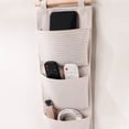 thumbnail image 5 of Linnome 3 Pocket Striped Wall Hanging Storage Organizer Wooden Rod Fabric Door Caddy Multi Layer Hanging Pouch for Bedroom Living Room Book Small Item Storage, 5 of 9