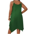 thumbnail image 5 of Women Tank Dress Fashion Plain Flowy Plus Size Handkerchief Hem Summer Solid Color Beach Vacation Casual V Neck Loose Sleeveless Beach Mini Dresses for Curvy Women, 5 of 8