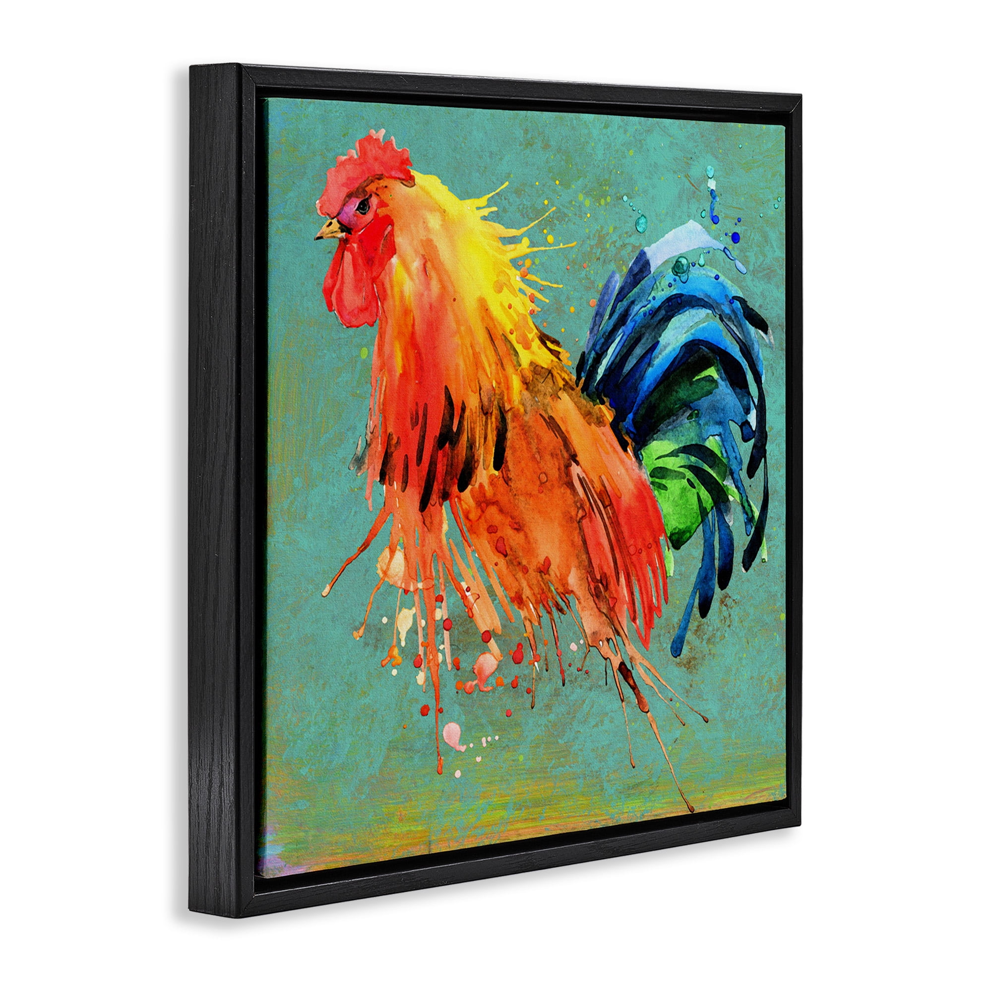 Stupell Industries Urban Abstract Rooster Splash Animals & Insects Painting Black Floater Framed Canvas Art Print Wall Art, 25 x 25