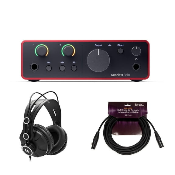 Focusrite Scarlett Solo 4th Gen USB Audio Interface with Headphones and Cable