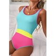 thumbnail image 3 of I AM A FASHION JUNKY Iceland Blue Textured Color Block Patchwork One Piece Swimsuit (IcelandBlue, M, 97%Polyester+3%Elastane), 3 of 17