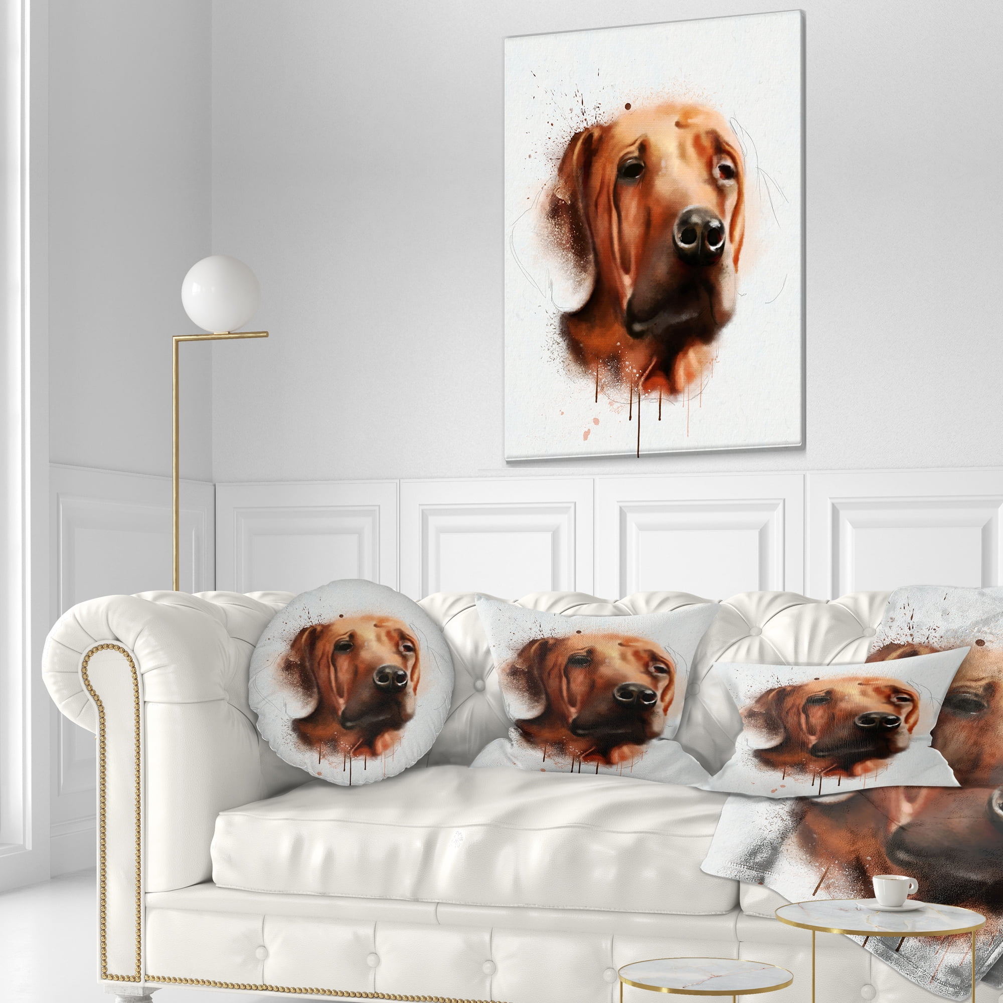 Designart Brown Dog Face Watercolor - Animal Throw Pillow - 12x20