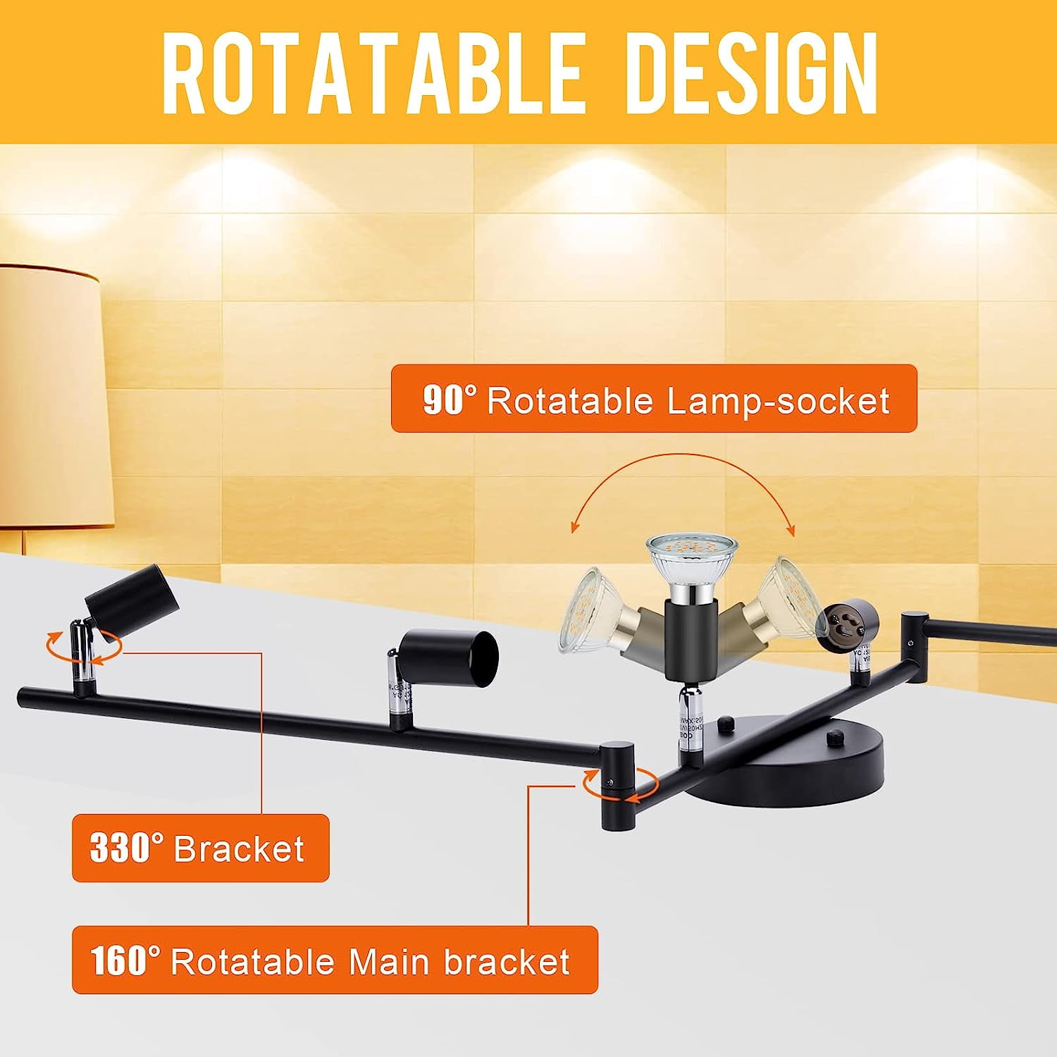 Aiboo Adjustable Dimmable Track Lighting Kit, Matt Black, 6-Light Ceiling Spot Fixtures for Kitchen & Hallway