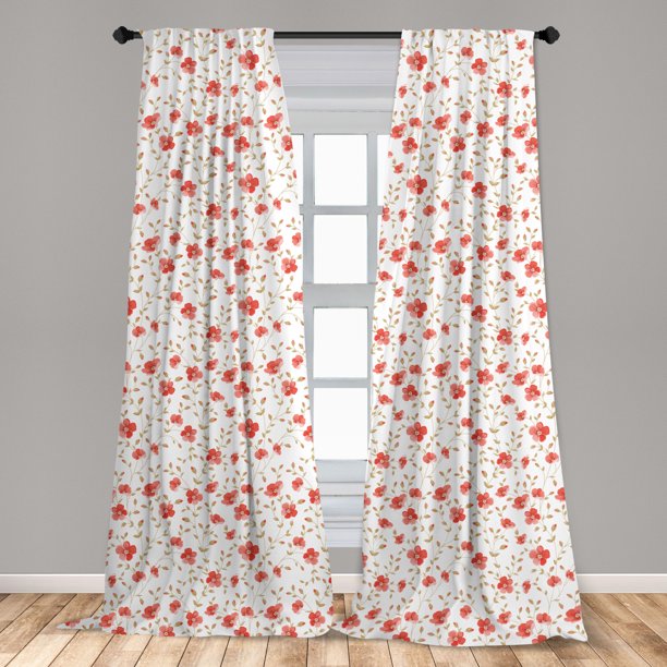 Flower Curtains 2 Panels Set Flourishing Peonies In Vintage Style Flower Buds Bloom Summer Garden Artwork Window Drapes For Living Room Bedroom Dark Coral White By Ambesonne Walmart Com Walmart Com