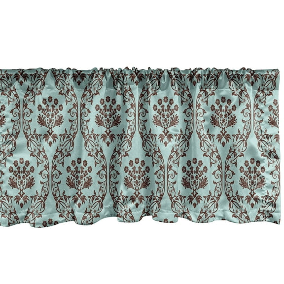 Ambesonne Floral Window Valance, Damask Inspired Oriental Art, 54" X 18", Dark Rosewood Pale Teal